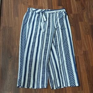 Women's Blue and White Striped Culottes